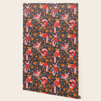 Red panda blending with the foliage // navy background red cozy animals fog brown taupe tree branches orange acer leaves Wallpaper Gallery Image 2