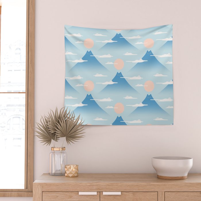 Cat Mountain Cloud pattern 1 Wall Tapestry Gallery Image 2