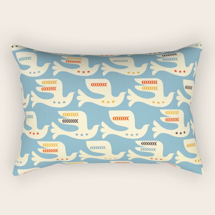 Festive Birds Blue Rectangular Pillow Gallery Image 1