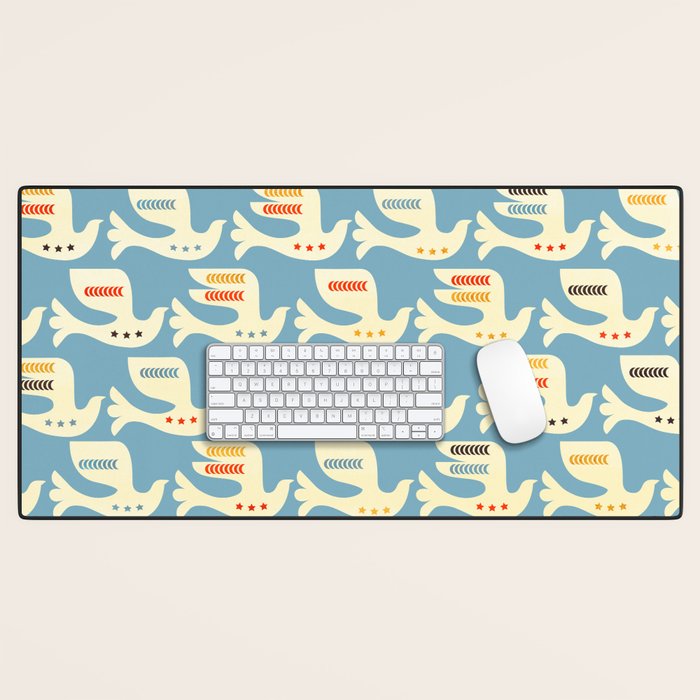 Festive Birds Blue Desk Mat Gallery Image 1