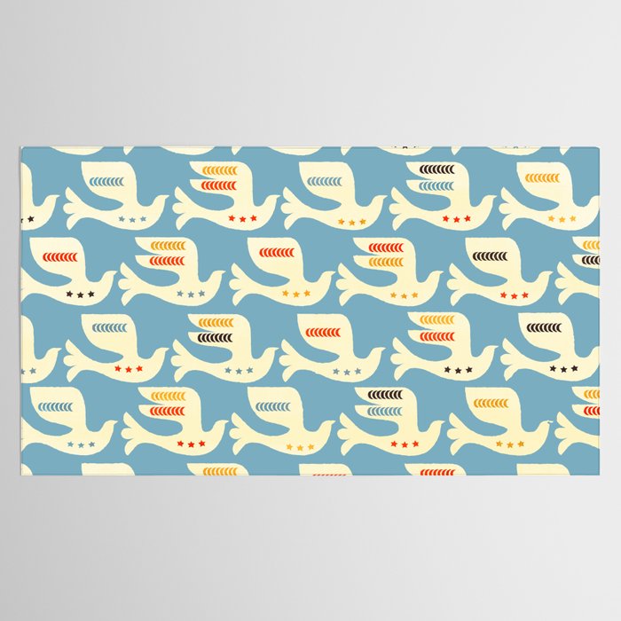 Festive Birds Blue Tablecloth Gallery Image 2
