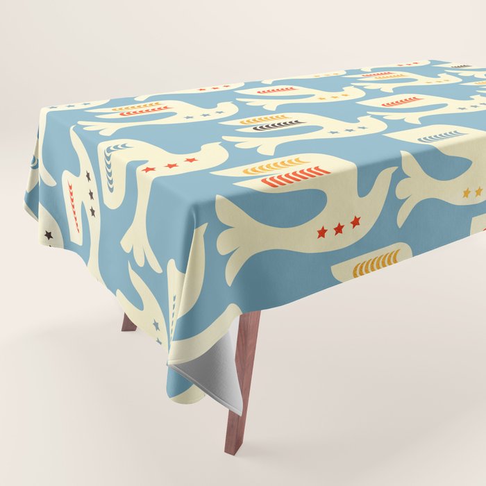 Festive Birds Blue Tablecloth Gallery Image 1