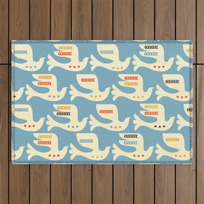 Festive Birds Blue Outdoor Rug Gallery Image 1