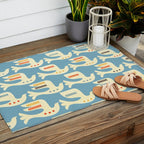 Festive Birds Blue Outdoor Rug Gallery Image 2