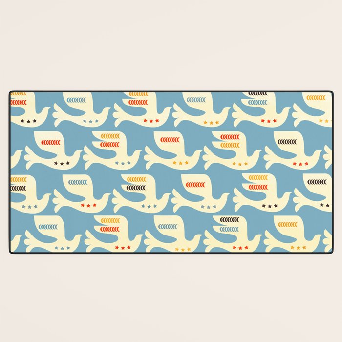 Festive Birds Blue Desk Mat Gallery Image 3