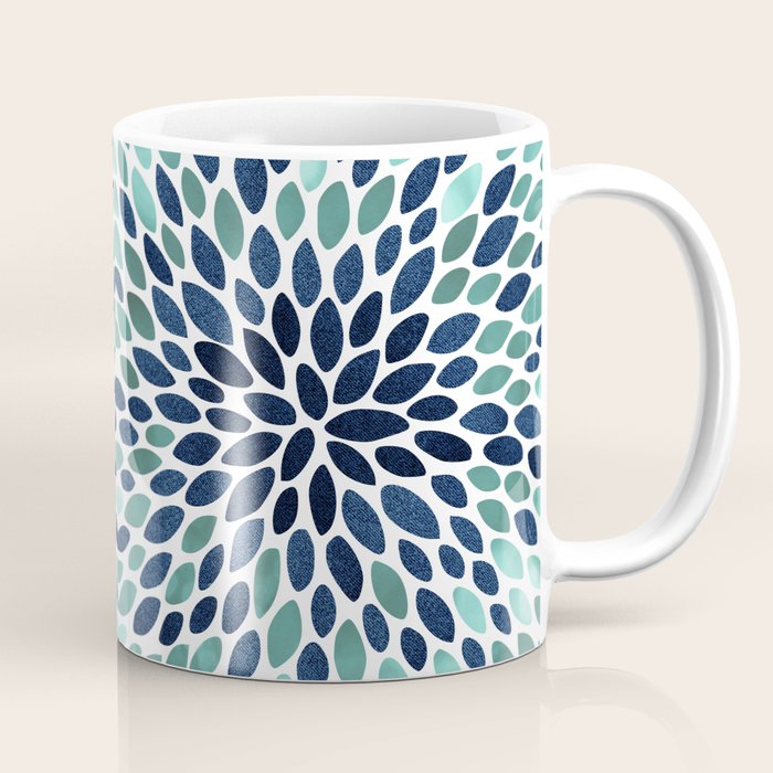 Flower Bloom, Aqua and Navy Coffee Mug Gallery Image 1