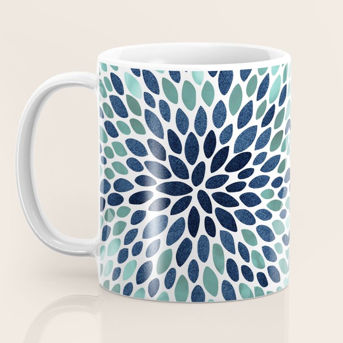 Flower Bloom, Aqua and Navy Coffee Mug Gallery Image 3