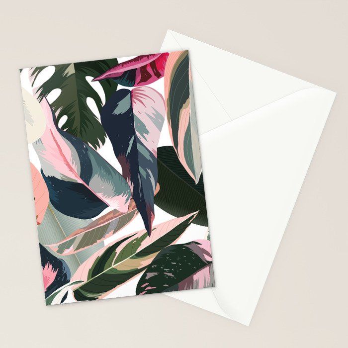 Colorful Tropical Palm Leaves on White Stationery Card Gallery Image 2