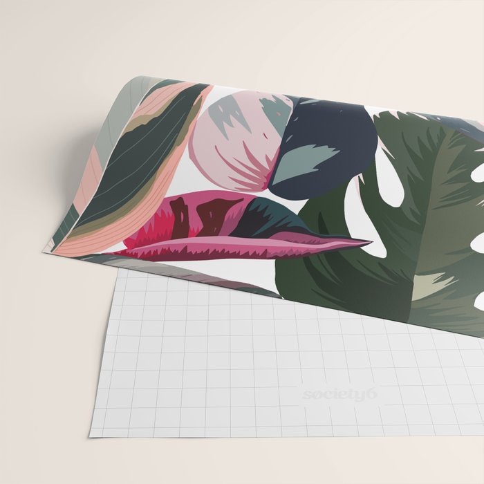 Colorful Tropical Palm Leaves on White Wrapping Paper Gallery Image 2