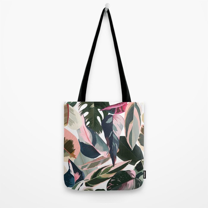 Colorful Tropical Palm Leaves on White Tote Bag Gallery Image 2