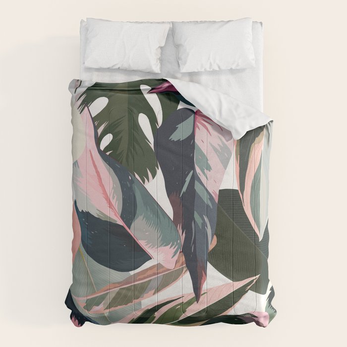 Colorful Tropical Palm Leaves on White Comforter Gallery Image 1