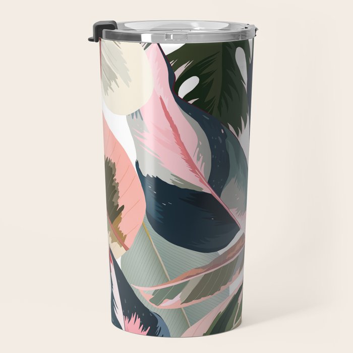 Colorful Tropical Palm Leaves on White Travel Mug Gallery Image 3