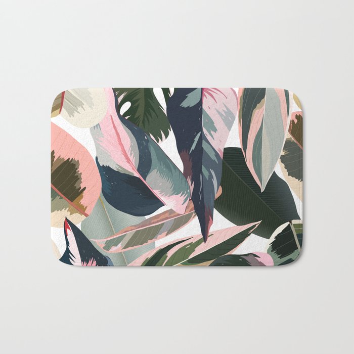 Colorful Tropical Palm Leaves on White Bath Mat Gallery Image 1