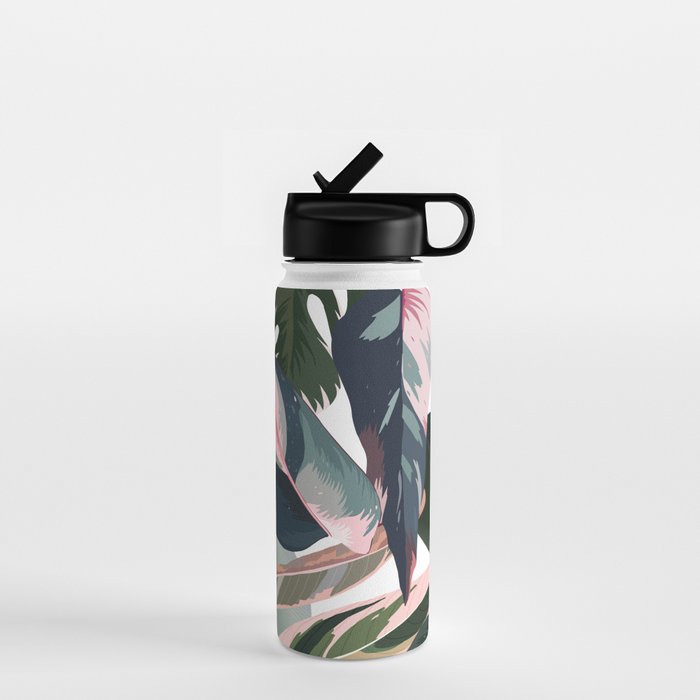 Colorful Tropical Palm Leaves on White Water Bottle Gallery Image 1