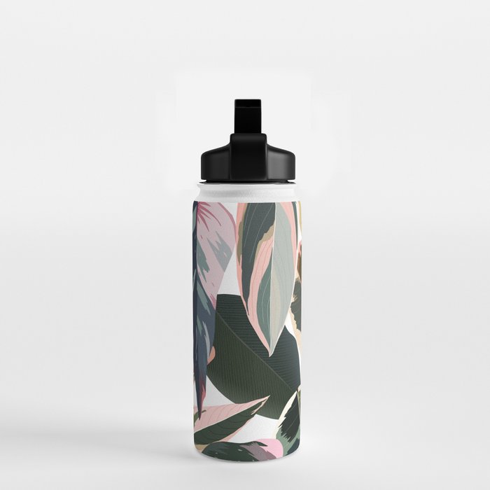 Colorful Tropical Palm Leaves on White Water Bottle Gallery Image 2