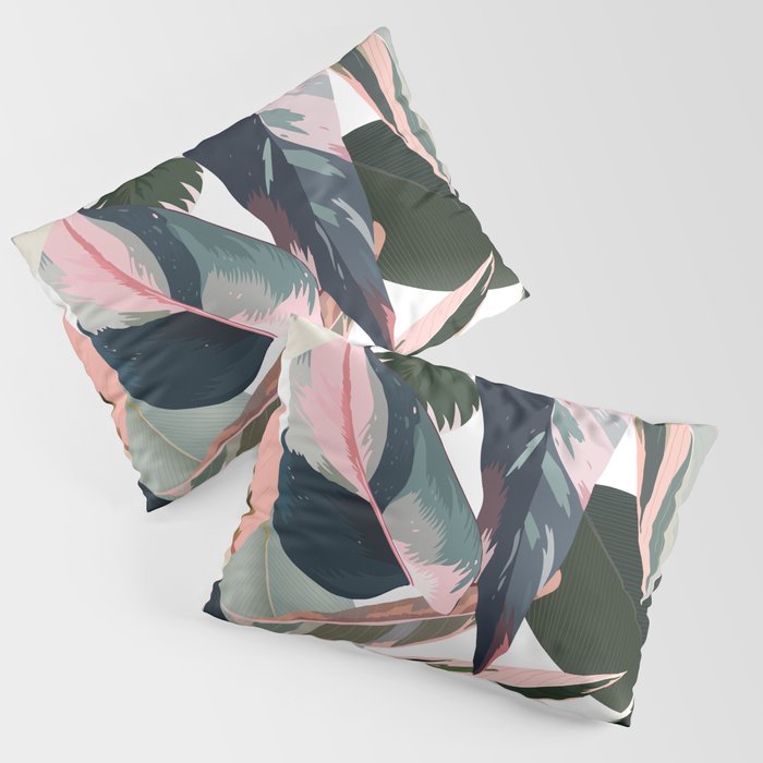 Colorful Tropical Palm Leaves on White Pillow Sham Gallery Image 1