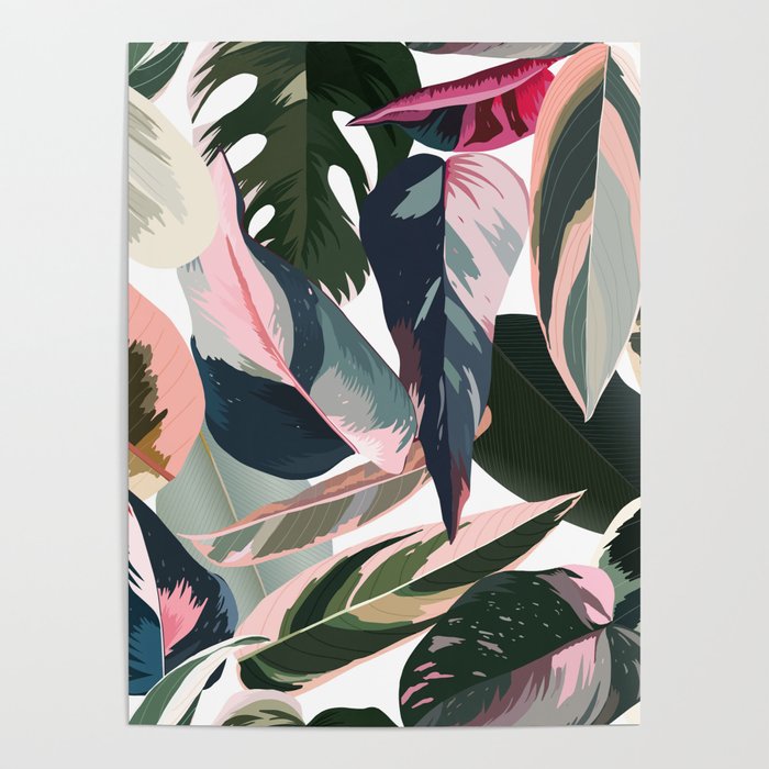 Colorful Tropical Palm Leaves on White Poster Gallery Image 1