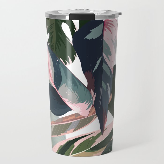 Colorful Tropical Palm Leaves on White Travel Mug Gallery Image 1