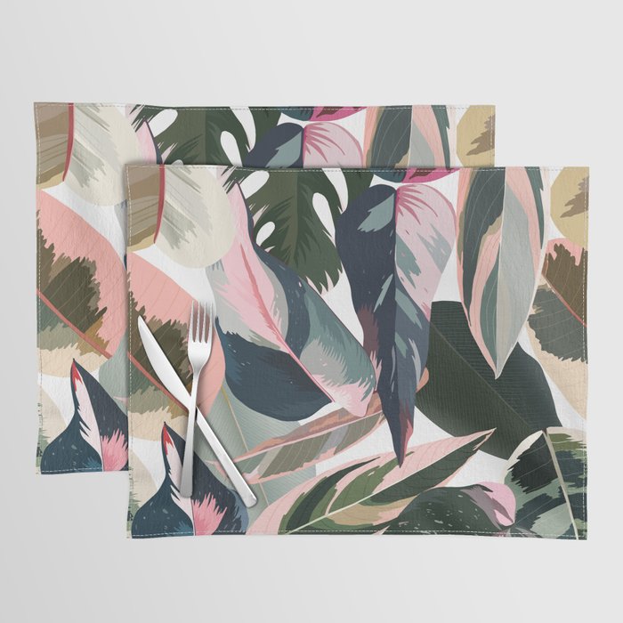 Colorful Tropical Palm Leaves on White Placemat Gallery Image 1