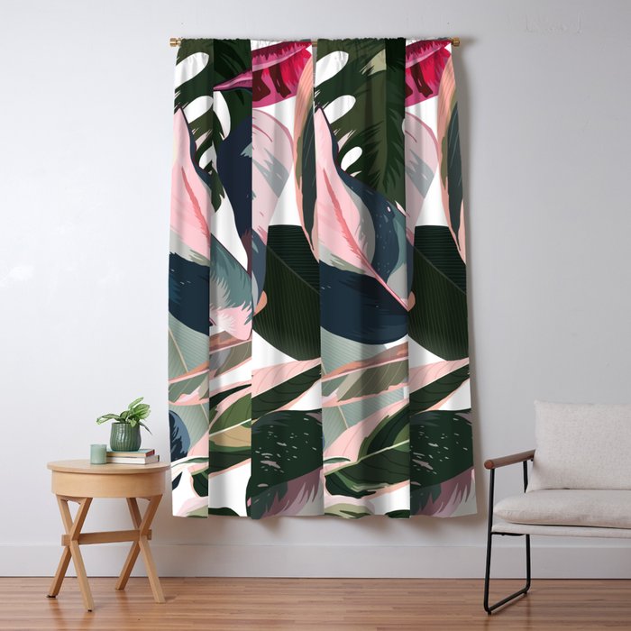 Colorful Tropical Palm Leaves on White Window Curtain Gallery Image 5