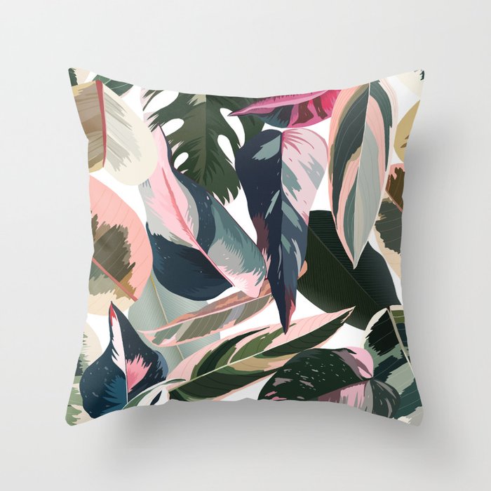 Colorful Tropical Palm Leaves on White Throw Pillow Gallery Image 6