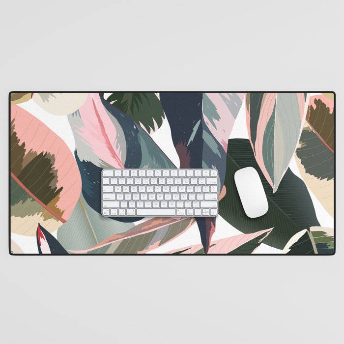 Colorful Tropical Palm Leaves on White Desk Mat Gallery Image 1