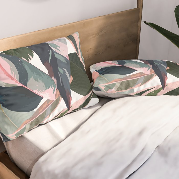 Colorful Tropical Palm Leaves on White Pillow Sham Gallery Image 2