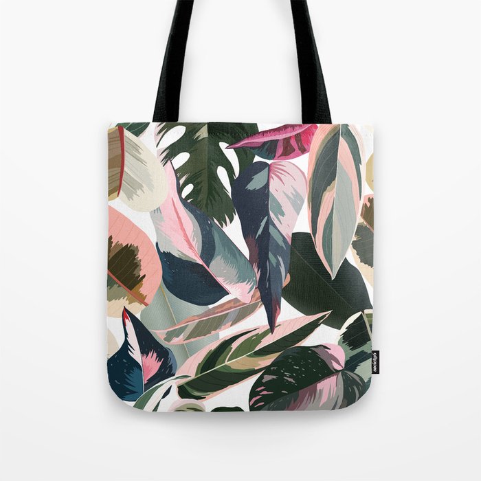 Colorful Tropical Palm Leaves on White Tote Bag Gallery Image 1