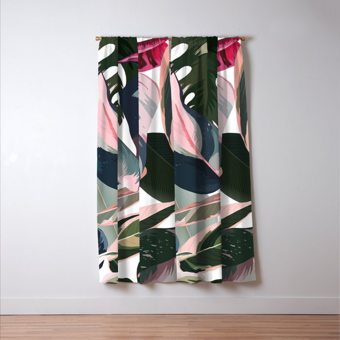 Colorful Tropical Palm Leaves on White Window Curtain Gallery Image 3