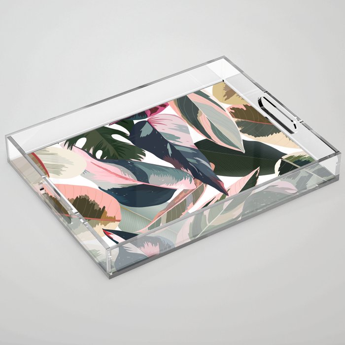 Colorful Tropical Palm Leaves on White Acrylic Tray Gallery Image 1
