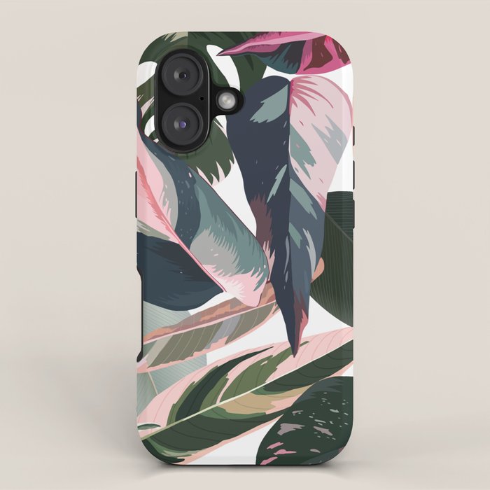 Colorful Tropical Palm Leaves on White iPhone Case Gallery Image 1