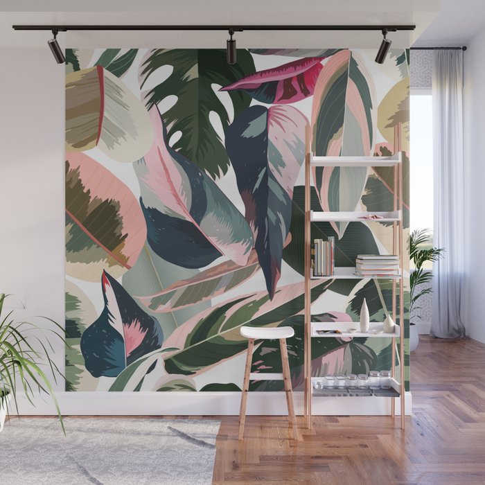 Colorful Tropical Palm Leaves on White Wall Mural Gallery Image 1
