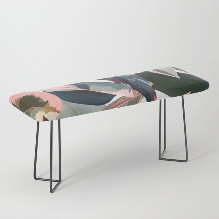 Colorful Tropical Palm Leaves on White Bench Gallery Image 1