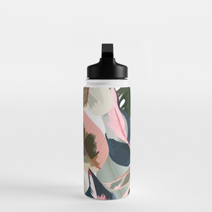 Colorful Tropical Palm Leaves on White Water Bottle Gallery Image 3