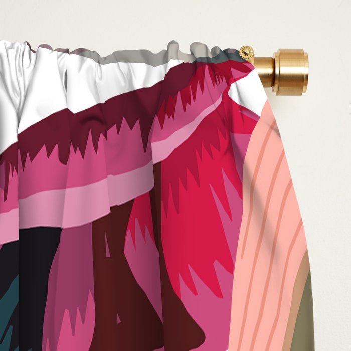Colorful Tropical Palm Leaves on White Window Curtain Gallery Image 2