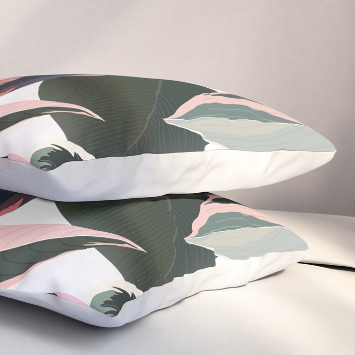 Colorful Tropical Palm Leaves on White Pillow Sham Gallery Image 3