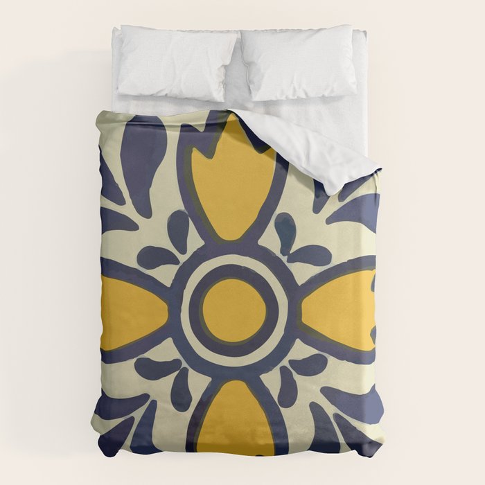 Yellow floral bold rustic talavera tile mexican interior design Duvet Cover Gallery Image 1