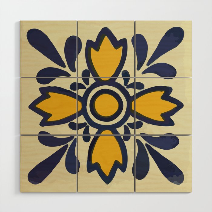 Yellow floral bold rustic talavera tile mexican interior design Wood Wall Art Gallery Image 1