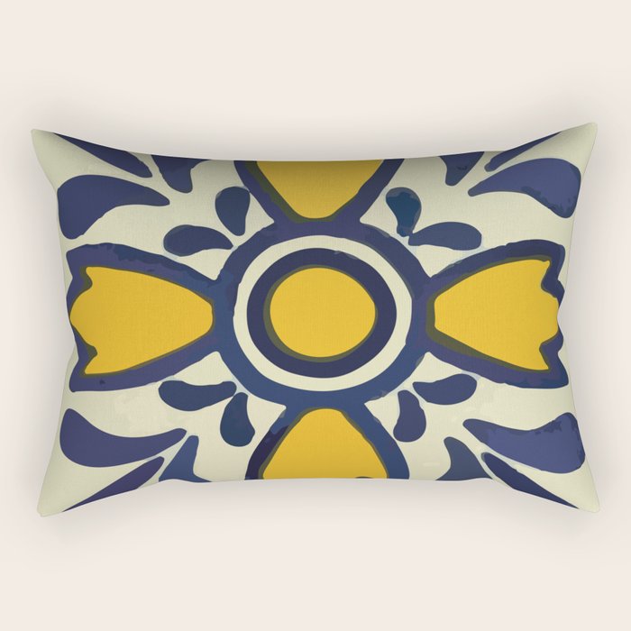 Yellow floral bold rustic talavera tile mexican interior design Rectangular Pillow Gallery Image 1