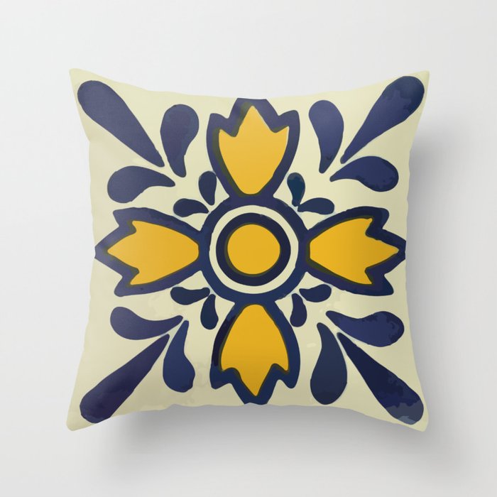 Yellow floral bold rustic talavera tile mexican interior design Throw Pillow Gallery Image 1