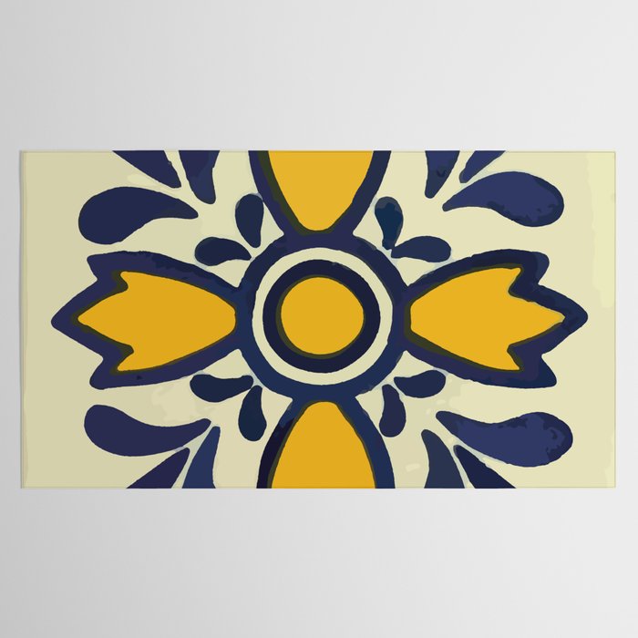 Yellow floral bold rustic talavera tile mexican interior design Tablecloth Gallery Image 2