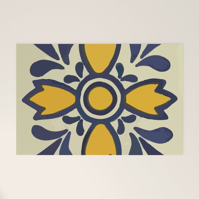 Yellow floral bold rustic talavera tile mexican interior design Welcome Mat