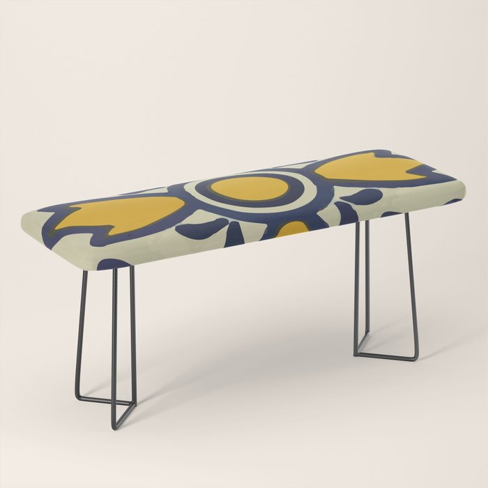 Yellow floral bold rustic talavera tile mexican interior design Bench Gallery Image 1