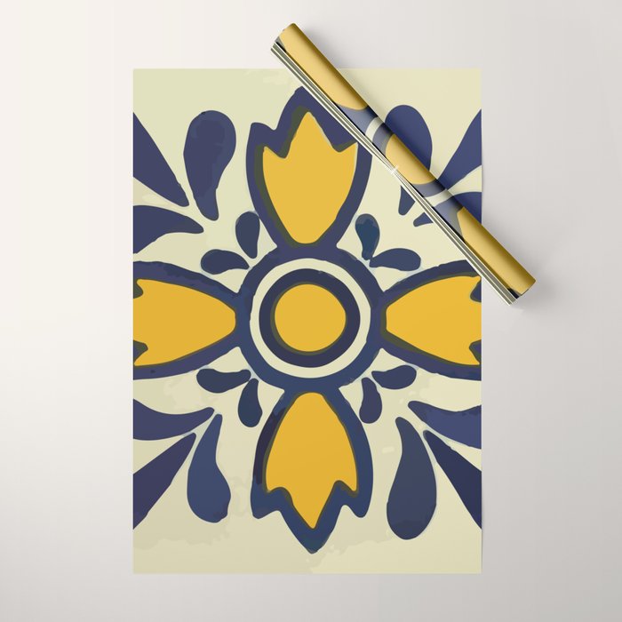 Yellow floral bold rustic talavera tile mexican interior design Wrapping Paper Gallery Image 1