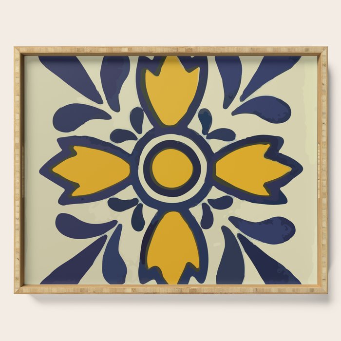 Yellow floral bold rustic talavera tile mexican interior design Serving Tray Gallery Image 1
