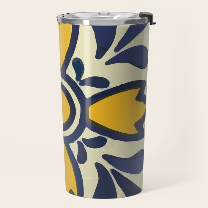 Yellow floral bold rustic talavera tile mexican interior design Travel Mug Gallery Image 2