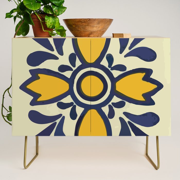 Yellow floral bold rustic talavera tile mexican interior design Credenza Gallery Image 1