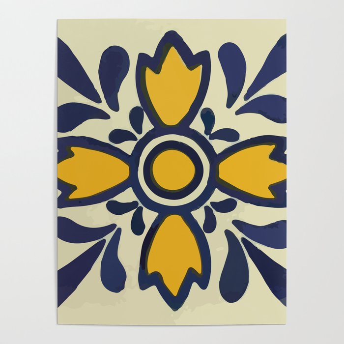 Yellow floral bold rustic talavera tile mexican interior design Poster Gallery Image 1