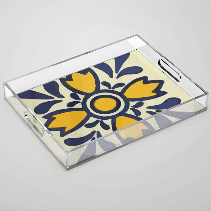Yellow floral bold rustic talavera tile mexican interior design Acrylic Tray Gallery Image 1