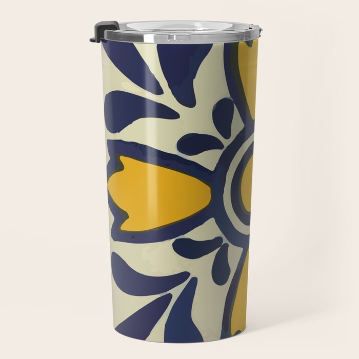 Yellow floral bold rustic talavera tile mexican interior design Travel Mug Gallery Image 3